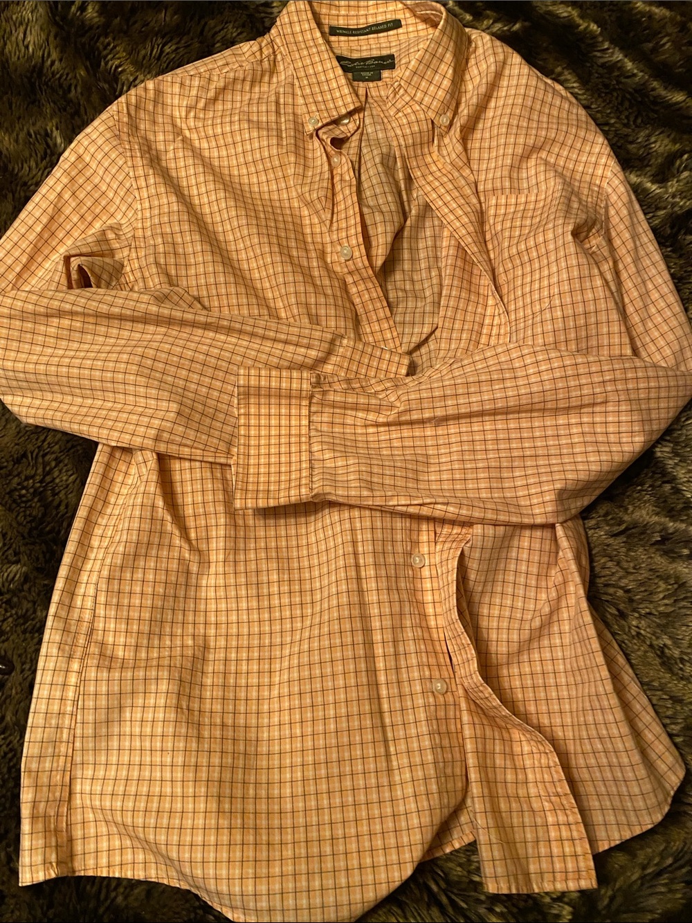 Eddie Bauer Orange and White Checked Button-Down Shirt